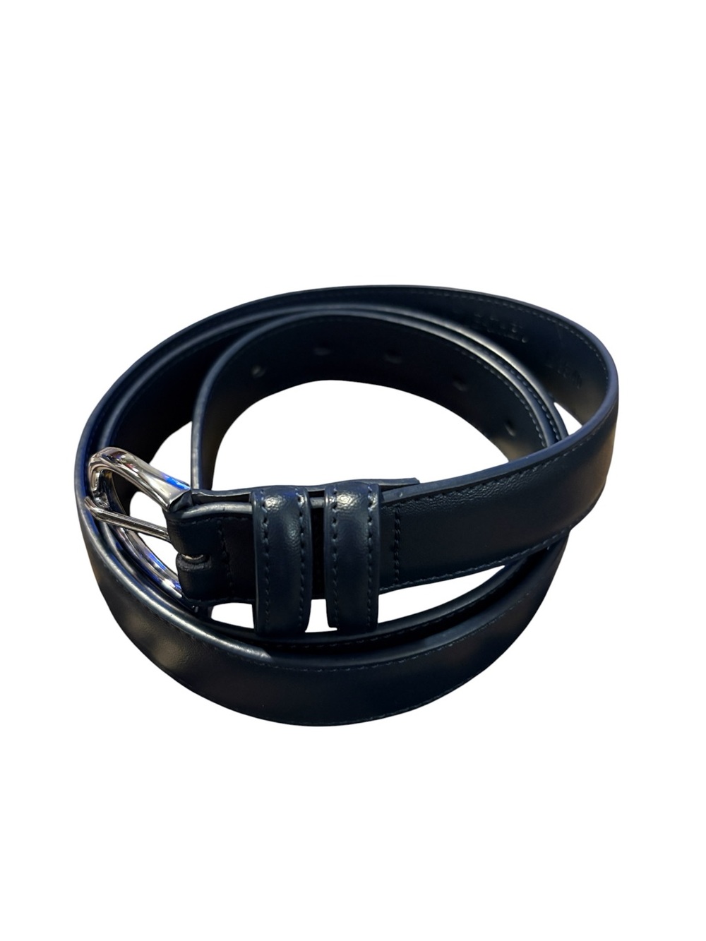 Men's Leather Belt in Navy with Polished Silver Buckle